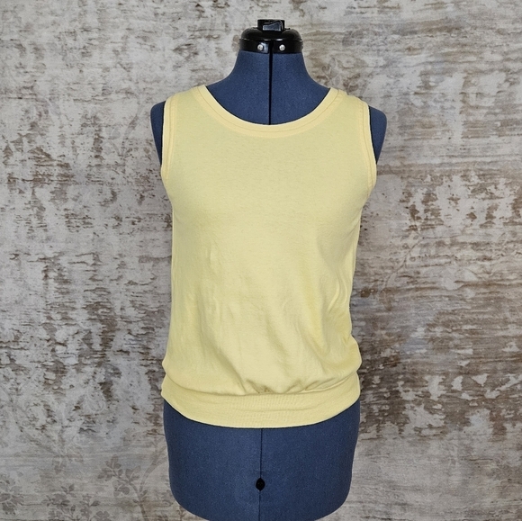 Vintage 1980s Workout Tank Top Athletic Butter Yellow S VTG Gym 70s - Picture 3 of 10